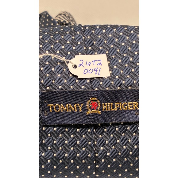 Tommy Hilfiger Mens Navy Blue Geometric Dot Silk Necktie Made in USA WPL 2831 - Picture 8 of 10